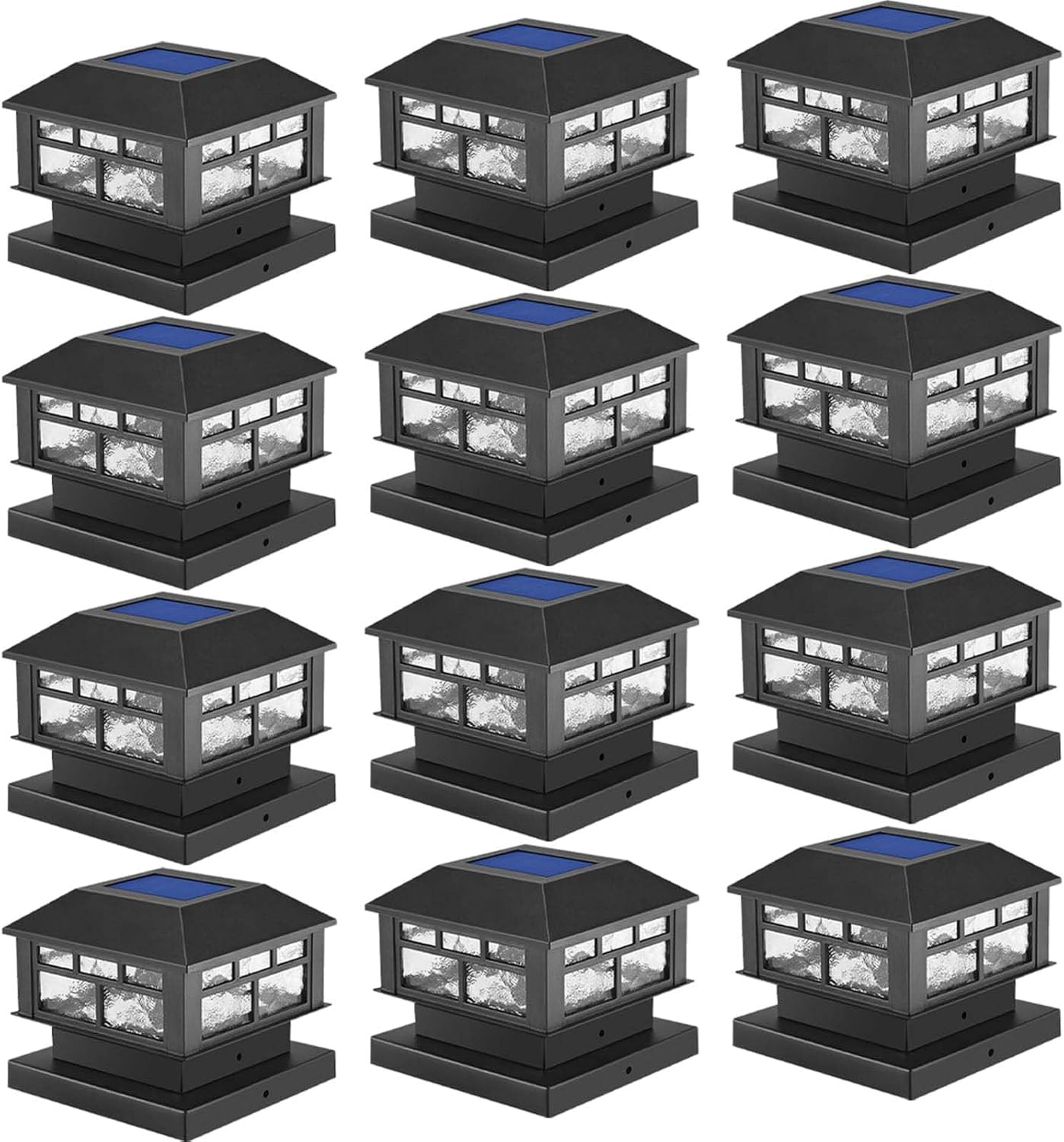 Solar Post Cap Lights Fit 3.5x3.5 4x4 5x5 Wood Posts Black Fence Post Light Solar Powered 12 Packs Black 12 Pack