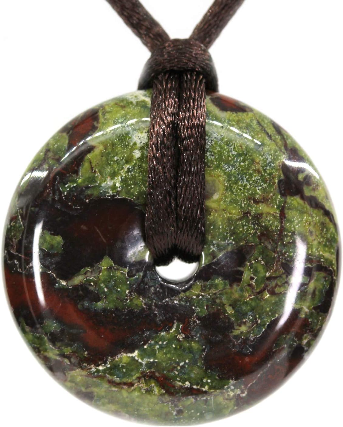 Natural Green AA Grade Dragon Blood Jasper Circle Peace Donut 30mm Beads Adjustable Braided Rope Pendant Necklace Unisex