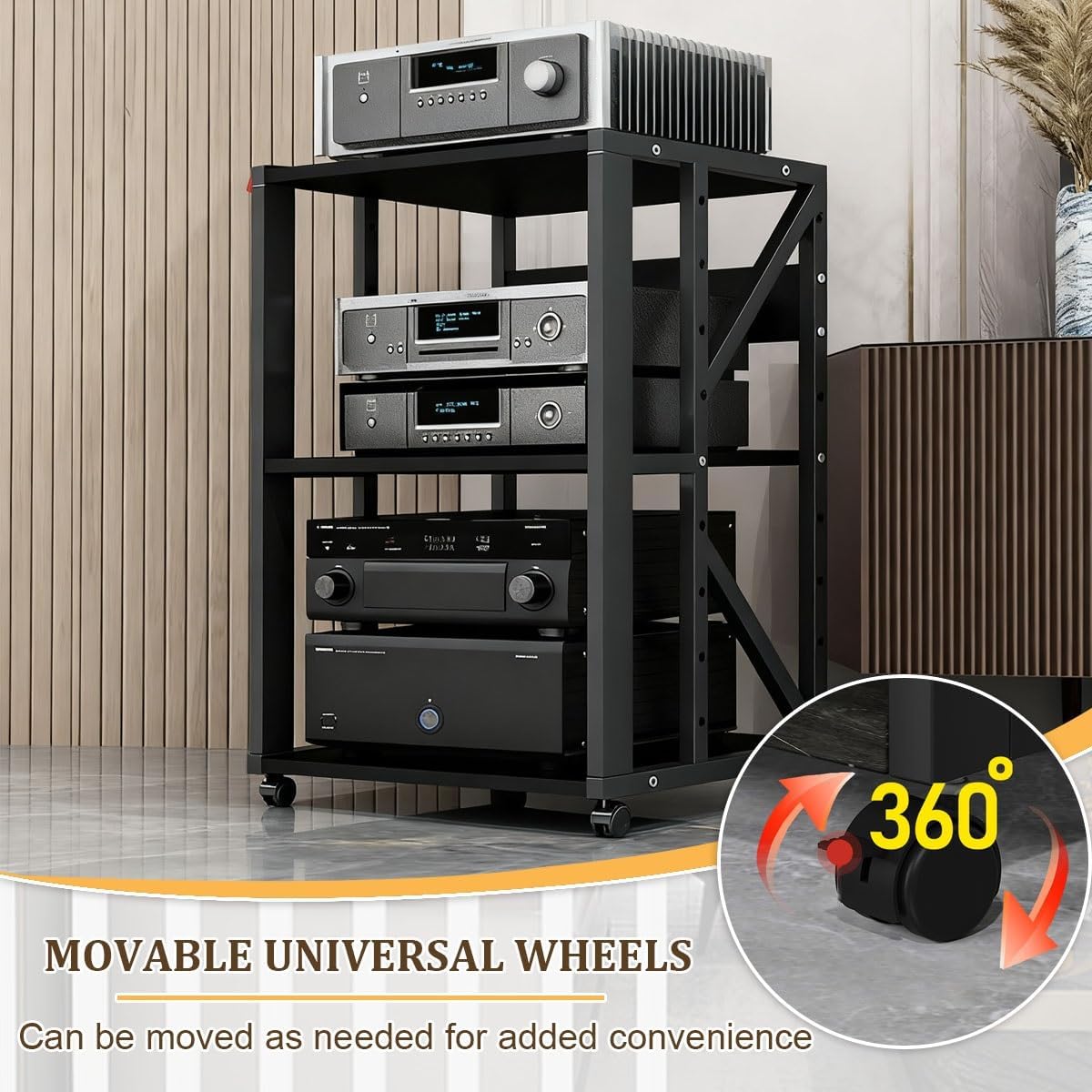 2/3 Rack Audio Mobile Porta Stereo Hi Fi Con Ruote Universali, Mobile Rack Per Impianto Stereofonico, Per Soggiorno, Sala Teatro, Ripiano Rack Amplificatore, Centro Intratte(3-layer-A)