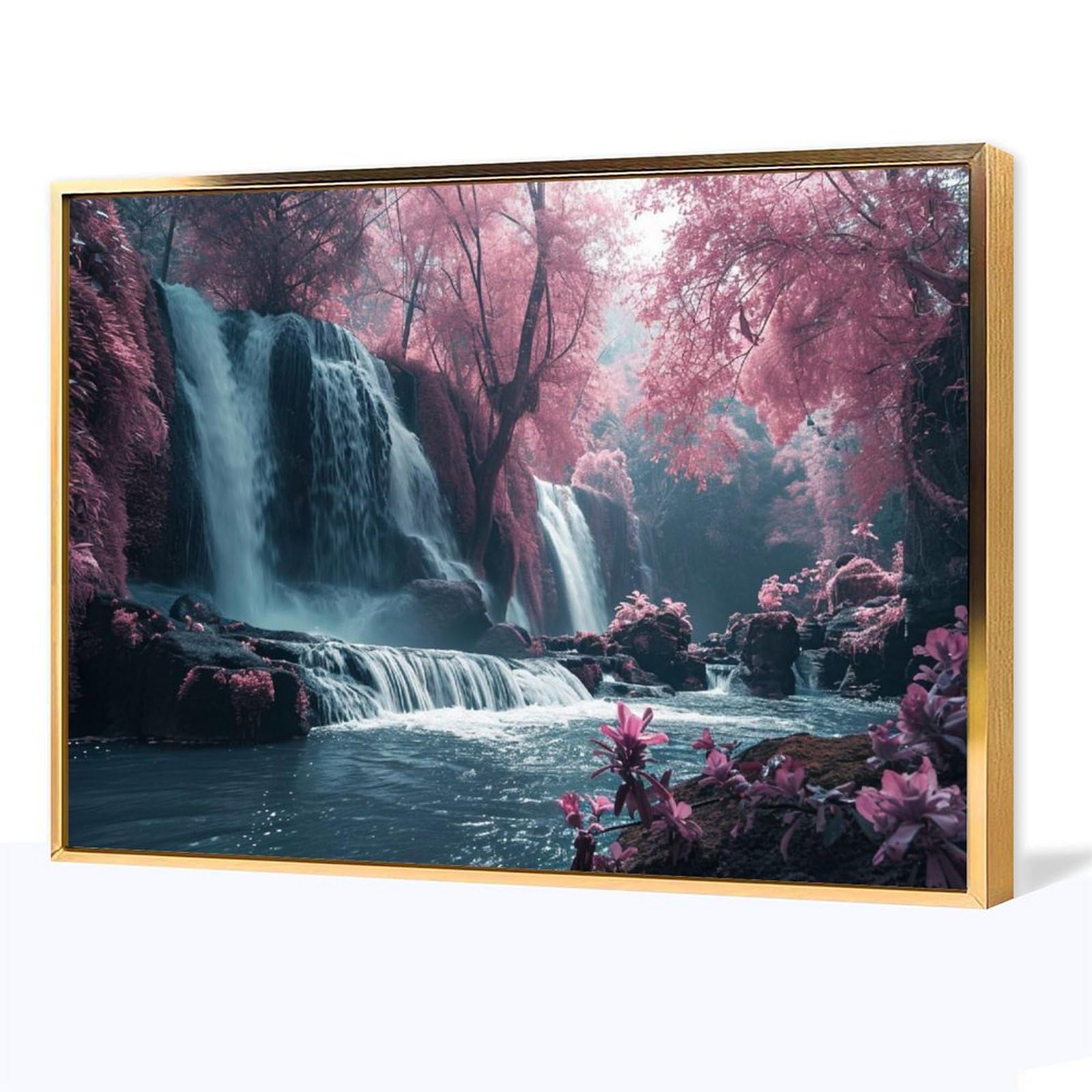 Amazon.co.jp: 絵画 滝と桜インテリア 絵画 美しい自然の風景アート