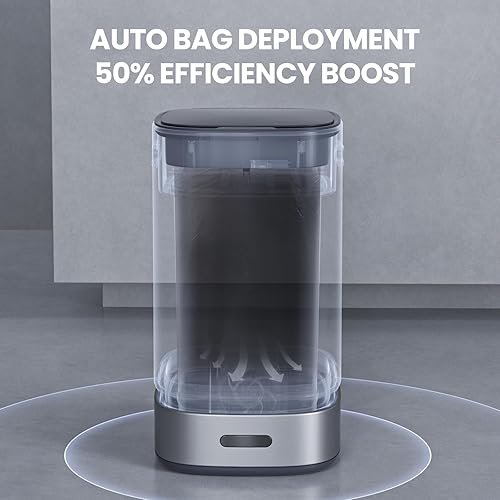 Miniatura 2 de ELPHECO Bote de basura automático de acero inoxidable de 4 galones, papelera autosellable, papelera de 15 litros, cubo de basura grande de metal sin