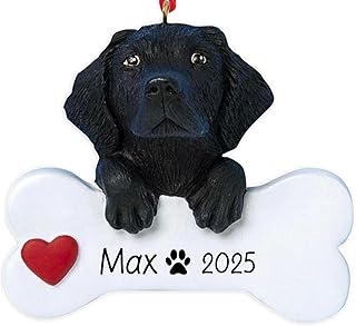 Personalized Black Lab Christmas Ornament 2025 | Black Labrador Retriever Dog Breed with Bone & Heart Xmas Tree Decoration | Unique Dog's First Custom Name & Year
