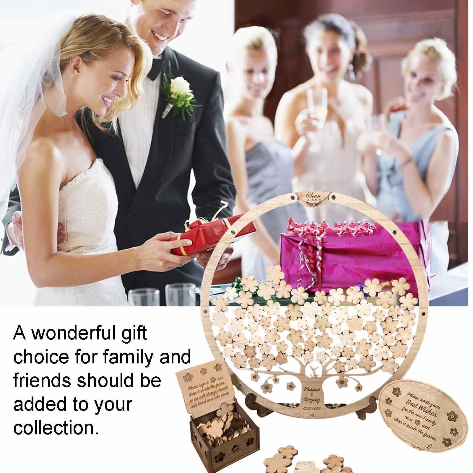 Alternative zum Gästebuch für Hochzeit - 1 Set Boxen | Holzanhänger mit rundem Rahmen und Blumen | Gästebuch, personalisierte Erinnerung,