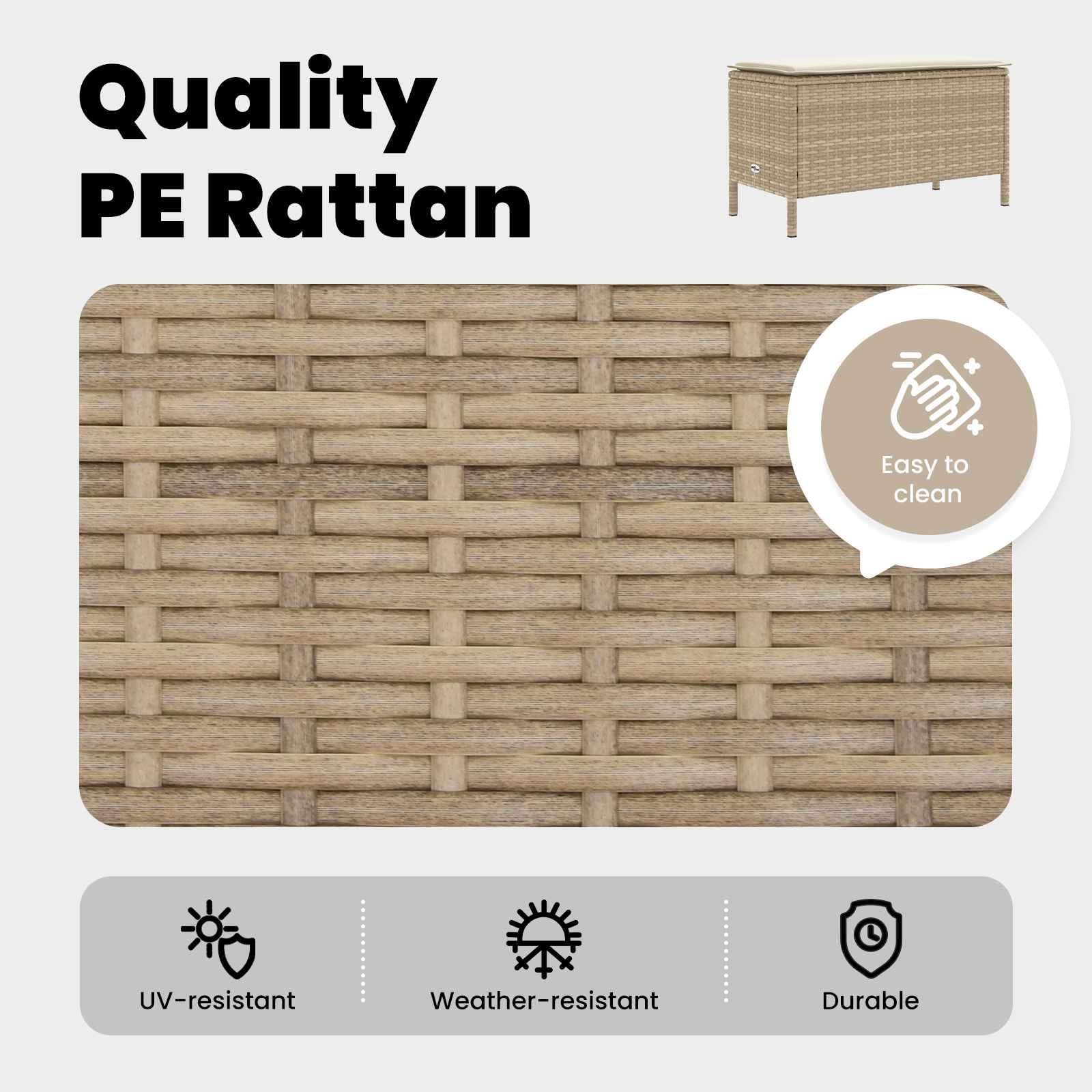 vidaXL Pouf de Jardin Beige et crème 80 x 38 x 42 cm Rotin PE, Pouf de Jardin Moderne, siège d'extérieur Polyvalent, Ottoman en rotin, déco intérieure, Solution mobilier Minimaliste
