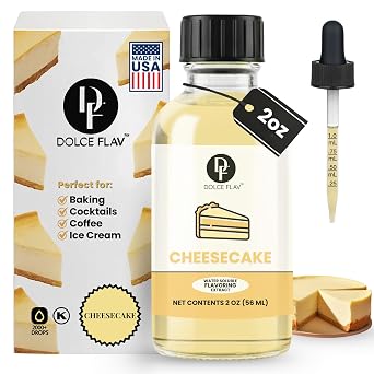 Dolce Flav Cheesecake Extract 2 Ounce Water-Soluble Kosher, Sugar-Free, Concentrated Cream Cheese Flavoring for Baking, Protein Shakes & Desserts, Includes Measured Dropper