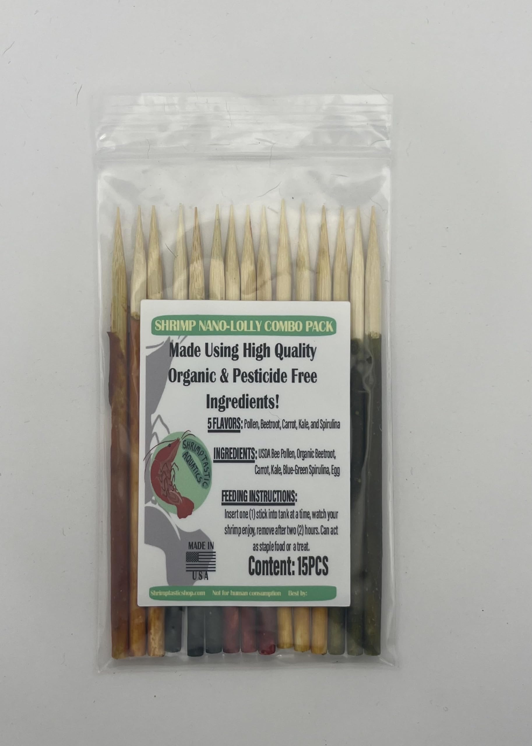 Shrimptastic Aquatics, Nano-Lolly Combo Pack, 15 Pack 4-inch Cherry Shrimp Food