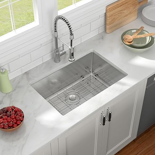 Fregadero de cocina de acero inoxidable de montaje inferior de 27" x 18" - Cuenco individual, lavabo profundo