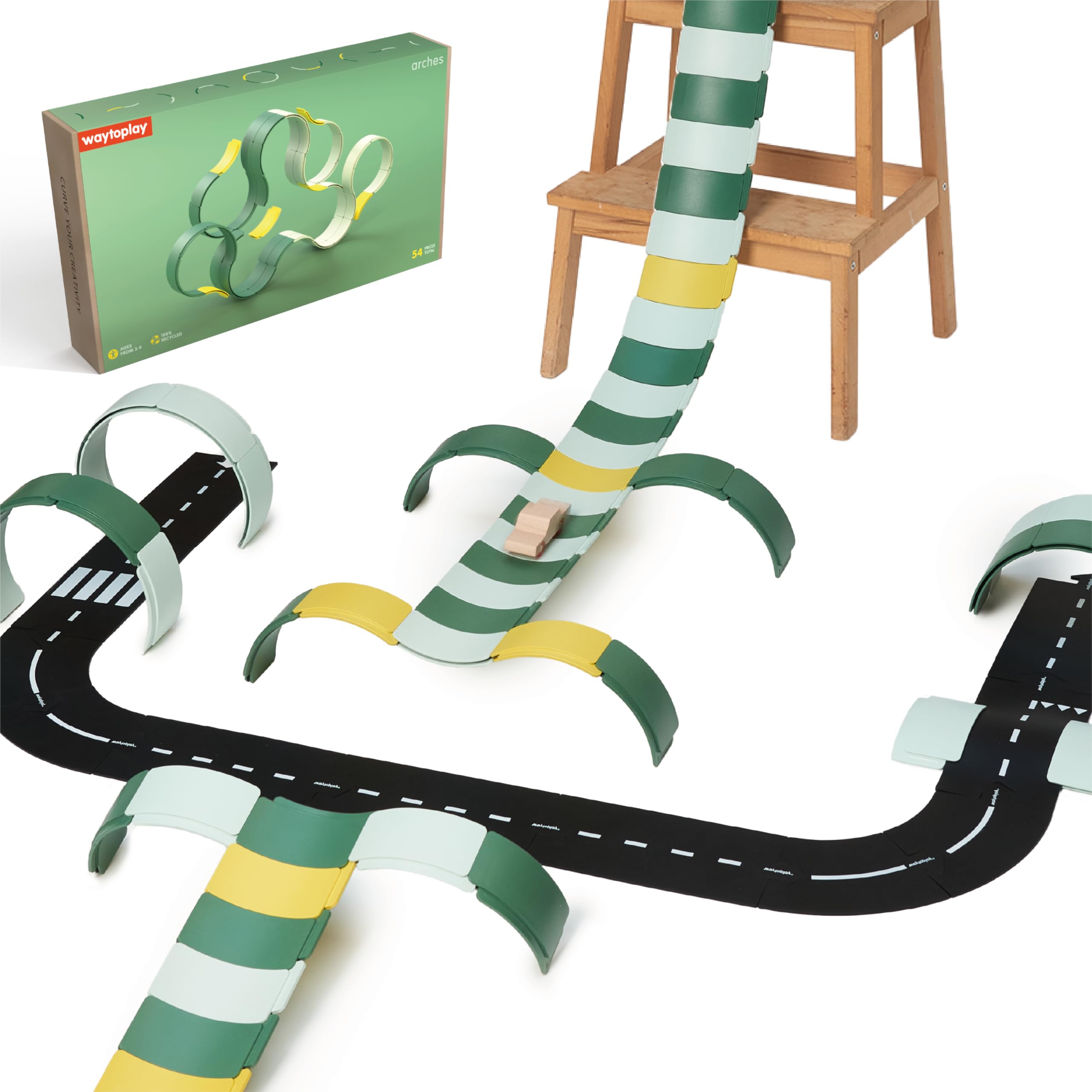 waytoplay Arches - Builder Set 54 Pieces from Toys - 100% Recycled Modular Building Toy - Made in Europe - Creative Open-Ended Play for Kids 3+