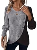 Womens Knit Sweaters 2025 Fall Winter Casual Long Sleeve Ribbed Colorblock Button Pullover Tops