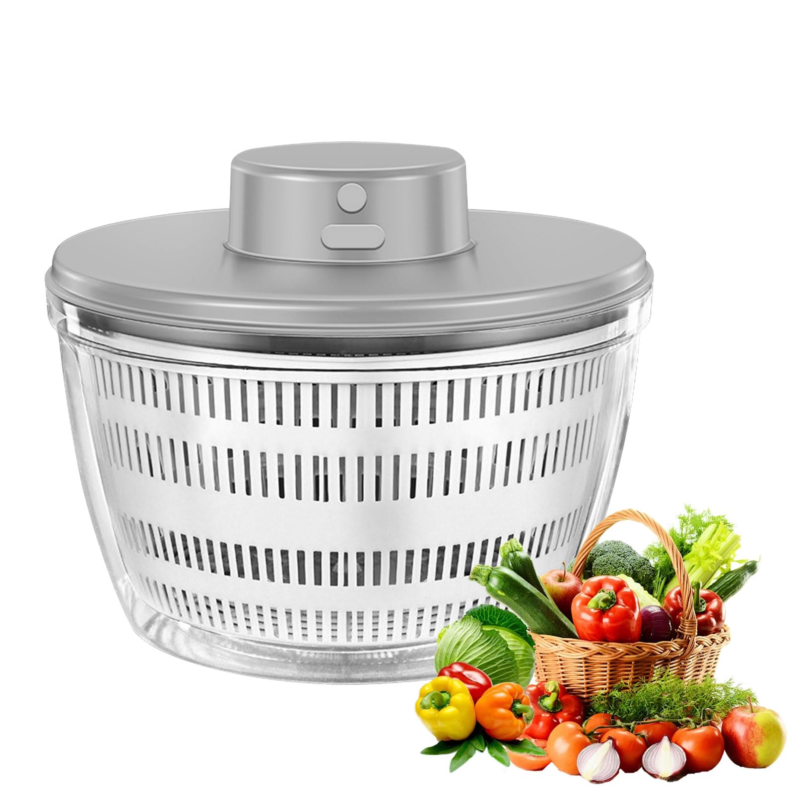 Essoreuse à Salade électrique, 4000 ML Grande Capacité Essoreuse à Salade Automatique, Déshydrateur pour Fruits et légumes avec Couvercle, séchage Rapide, Rechargeable par USB mixeur Salade