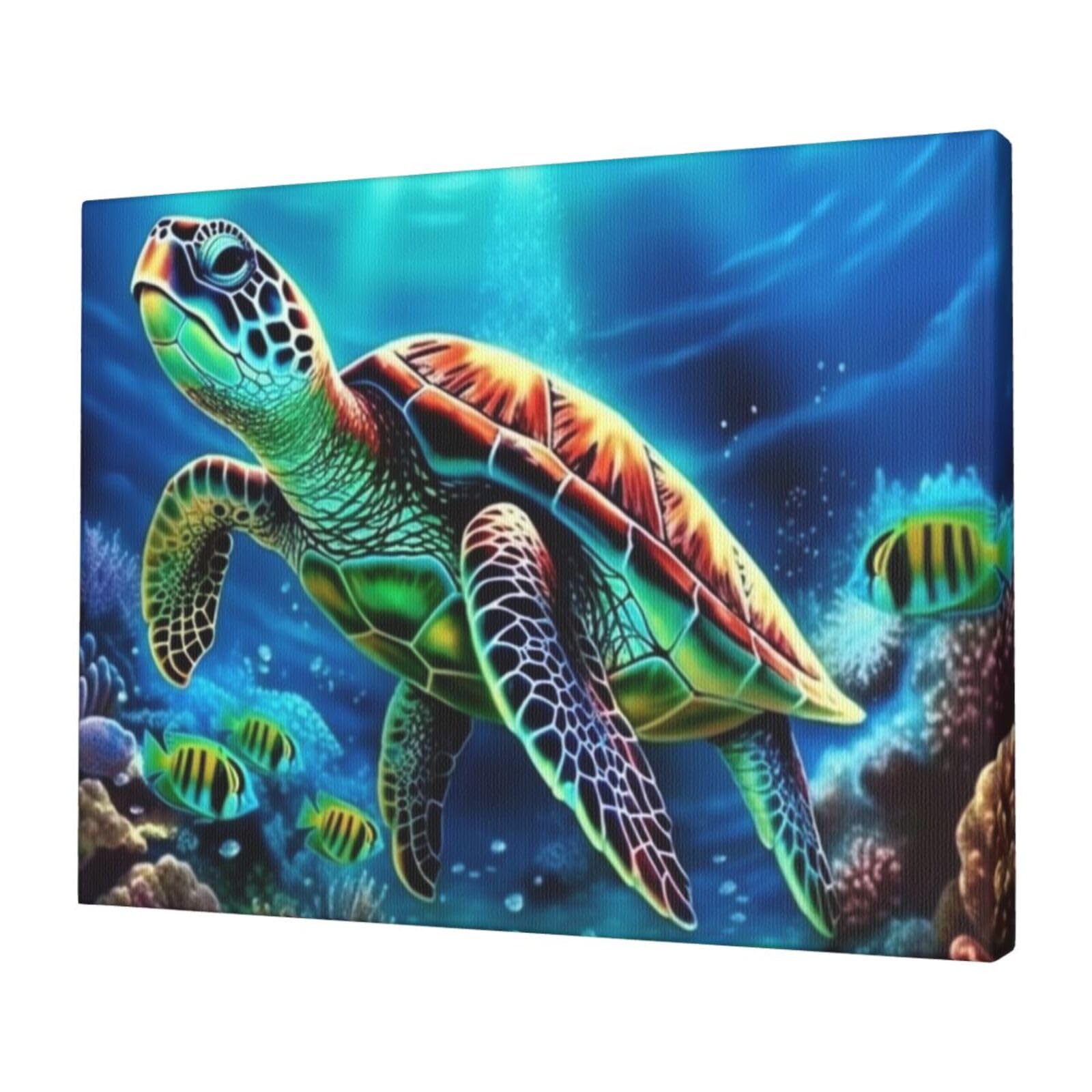 KLOPH Sea Turtles Diamond Painting Canvas Wall Art for Living Room 12"x16" Modern Artwork Painting for Bathroom Hanging Canvas Prints Aesthetic Wallart for Bedroom Kitchen Office Wall Decor