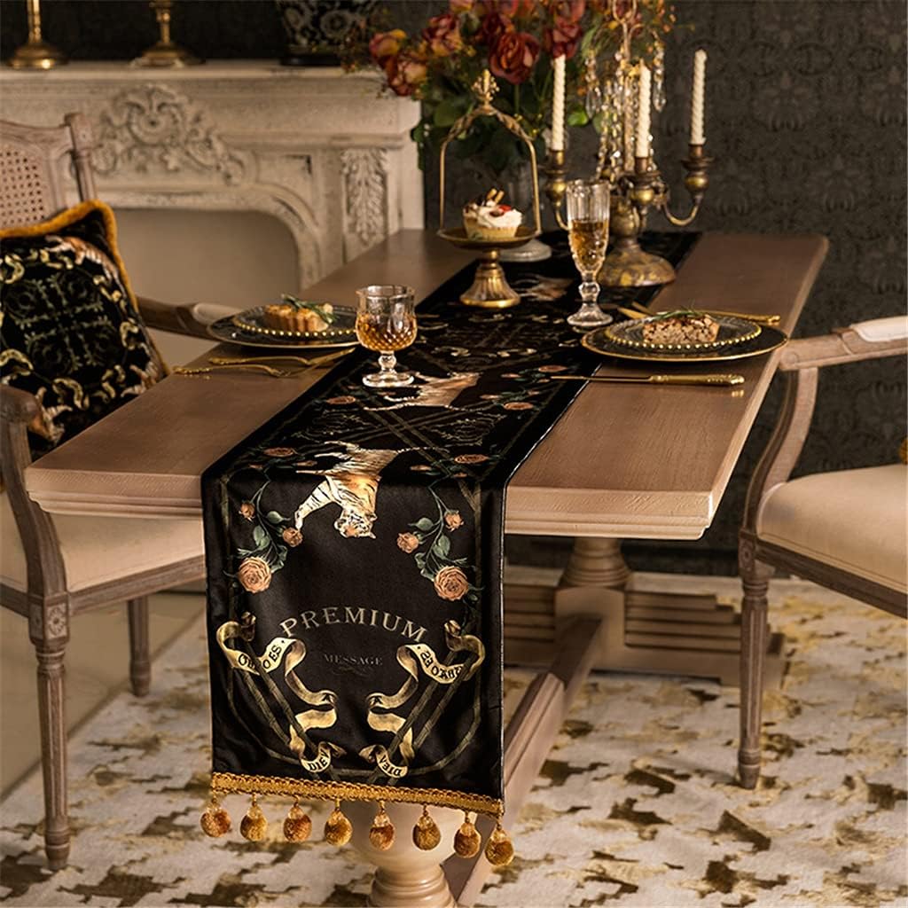 JSEIAJB Rose European-Style Table Runner Bed Flag Dining Table Coffee Table TV Cabinet Long Decorative Cloth(D,40x250cm)