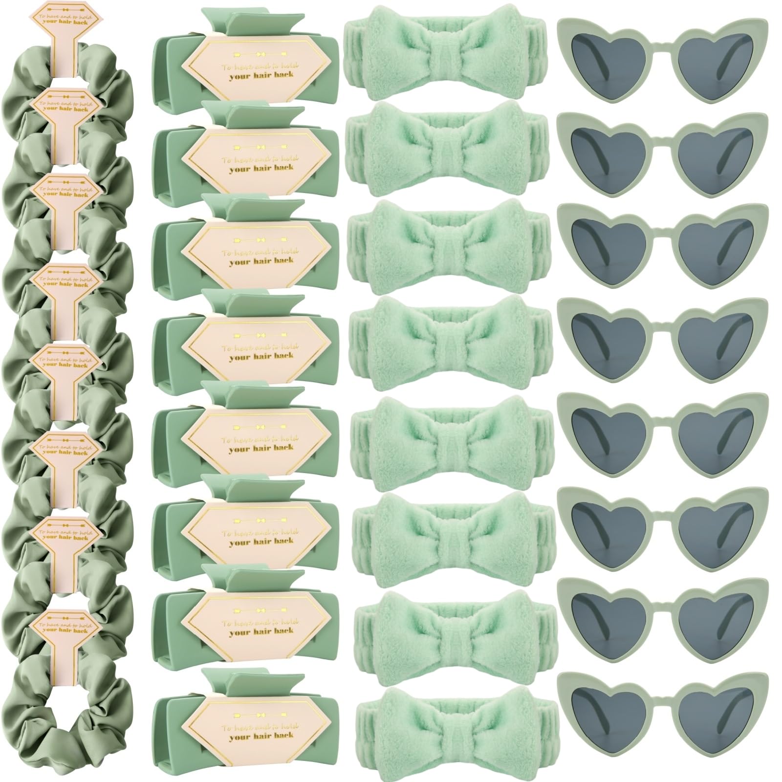 Tethzeng Bridesmaid Scrunchies Proposal Gifts Bachelorette Hair Claws Clips women heart sunglasses for Wedding Party Favors (Sage Green headband 32pcs