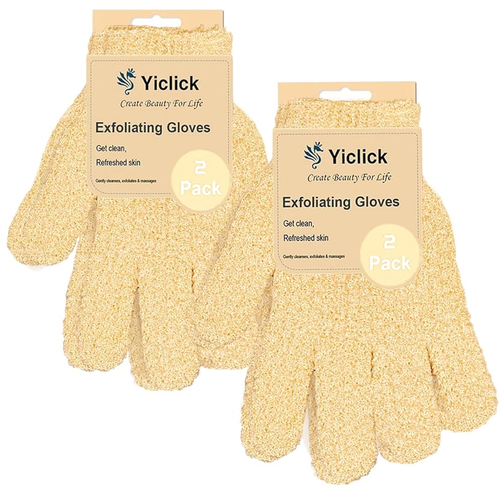 Yiclick Heavy Exfoliating Gloves, Exfoliating Body Scrubber for Bath Shower Exfoliation, Body Scrub Exfoliator for Dead Skin Remover, Exfoliate Sponge Loofah Washcloth Mitt Men Women
