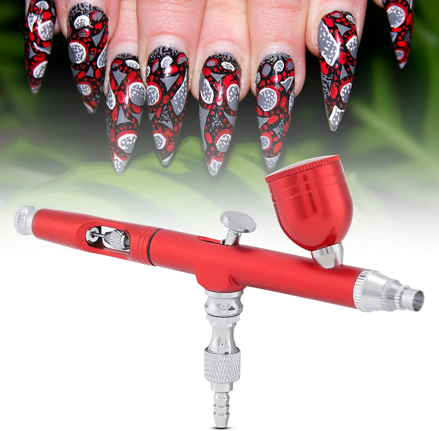Airbrush Kit, Dual Action Feed Airbrush Gun, 0.3mm Spray Art Paint Tattoo Nail Tool Kit for Cake Decorating Makeup Art Nail Model Painting Tattoo Manicure (Red)