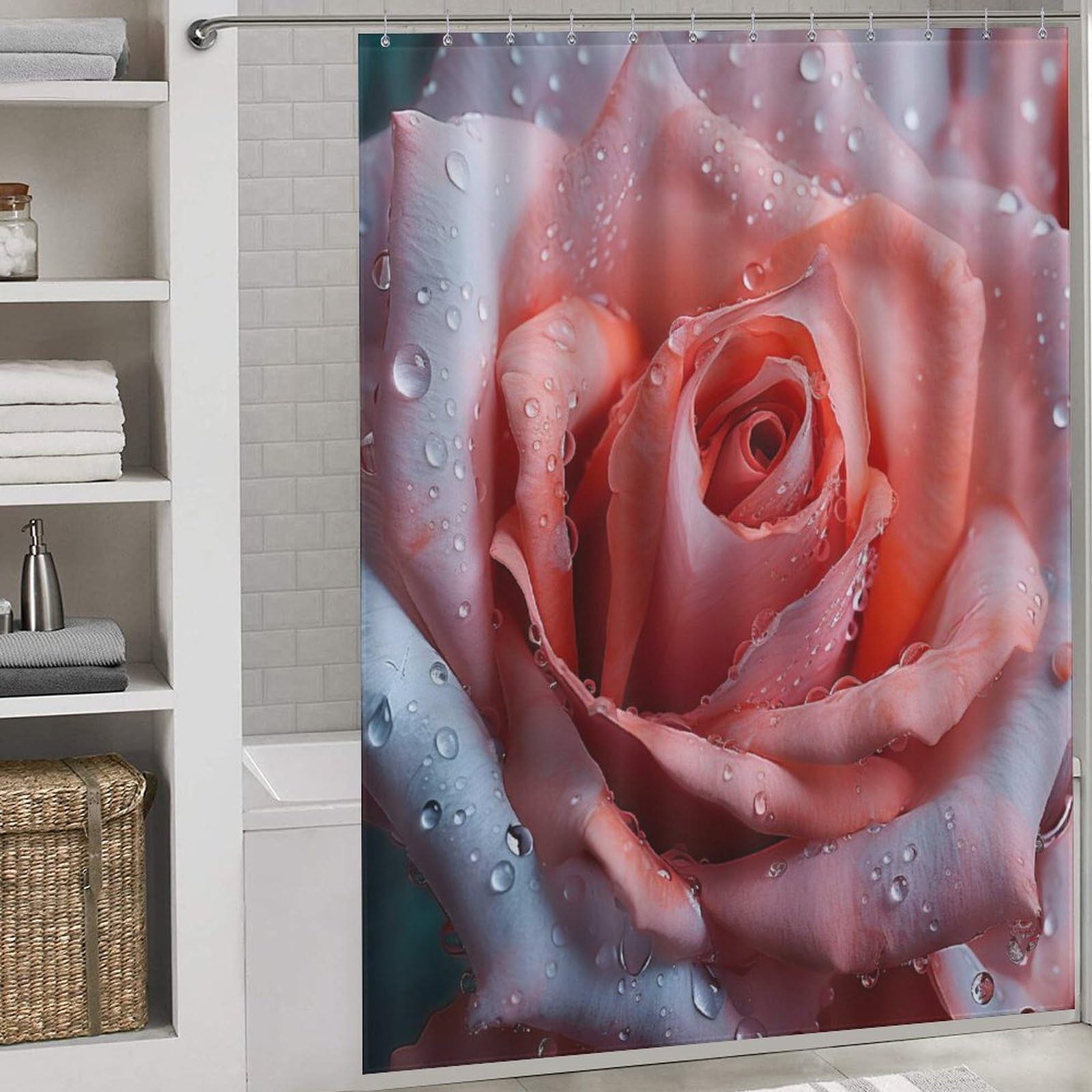 Rideau de douche rose 168x183 lavable en polyester pour baignoire de salle de bains familiale