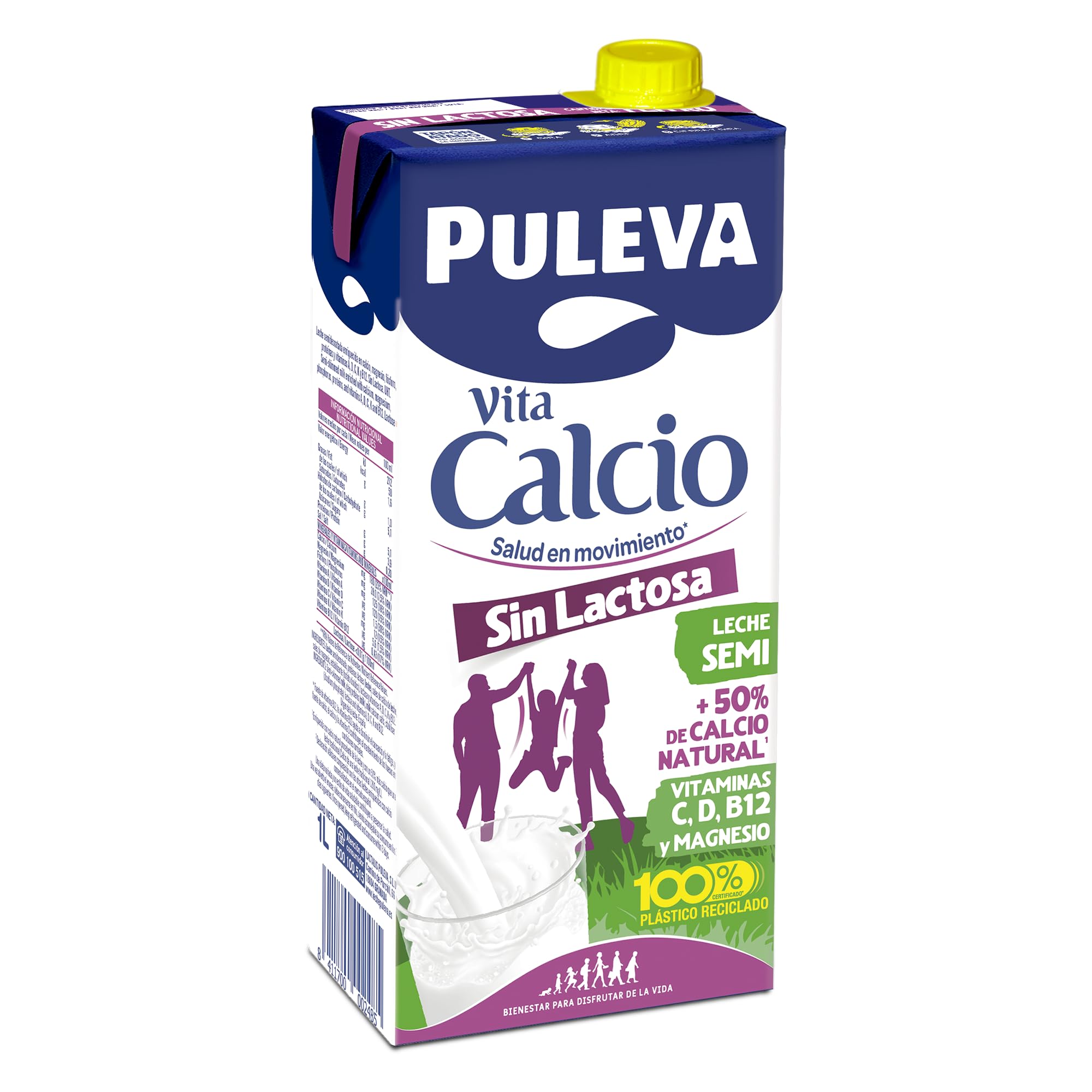 Puleva Vita Calcio Leche Semidesnatada Enriquecida con Calcio Sin Lactosa Pack 6 x 1L