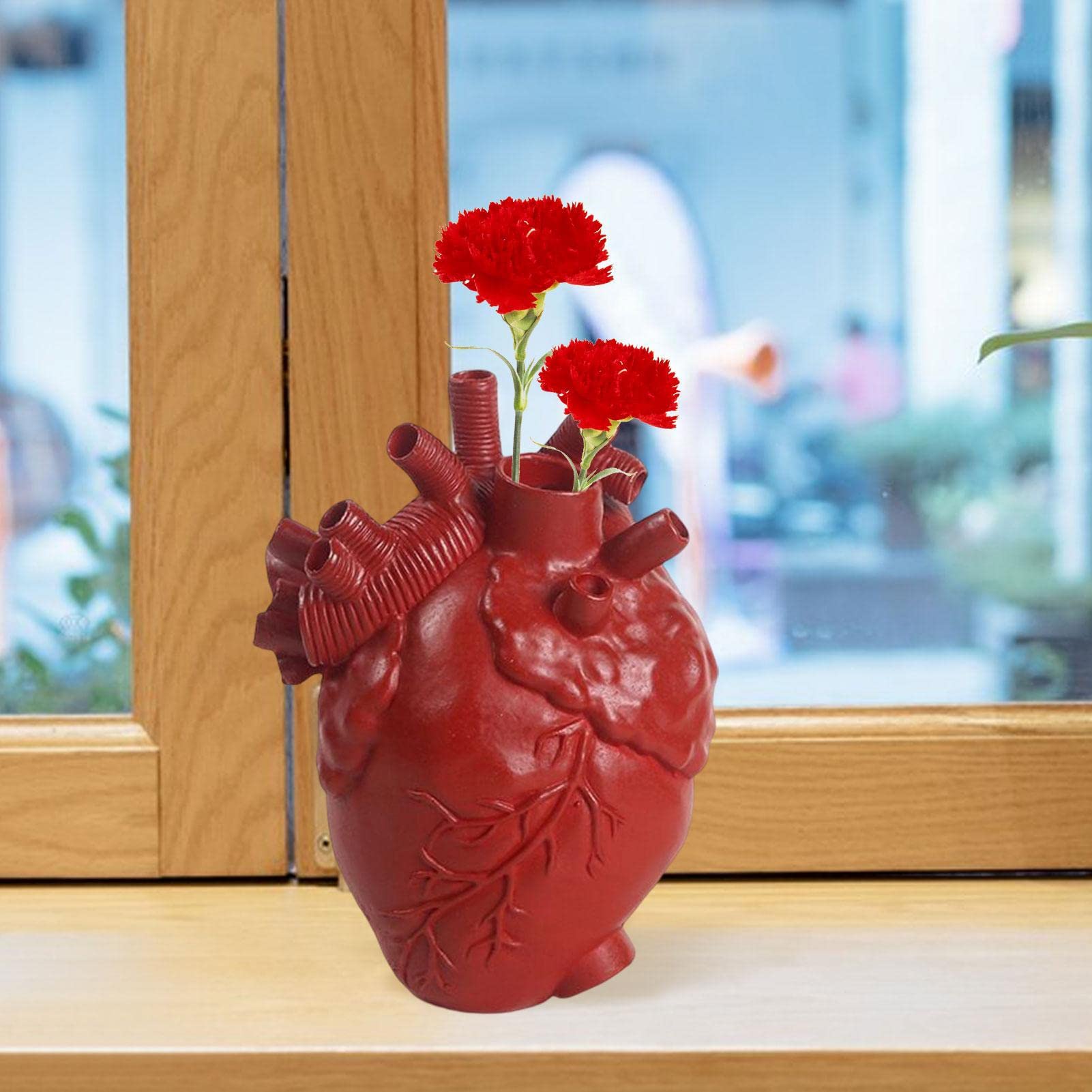 Vaso A Forma Di Cuore Anatomico In Resina Rosso - 15x10,5x21 Cm - Vaso Per Fiori Decorativo Per Casa, Soggiorno, Camera Da Letto - Regalo Originale