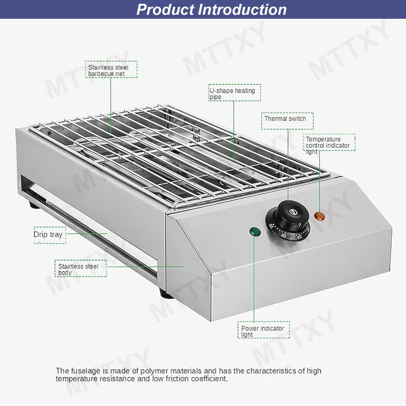 Bezdymny Grill Do Wnętrz, Elektryczny, Bezdymny, Przenośny Grill Do Grillowania O Mocy 1800 W, Grill Ze Stali Nierdzewnej, Powłoka Zapobiegająca Przywieraniu, Kontrola Temperatury Na Piknik