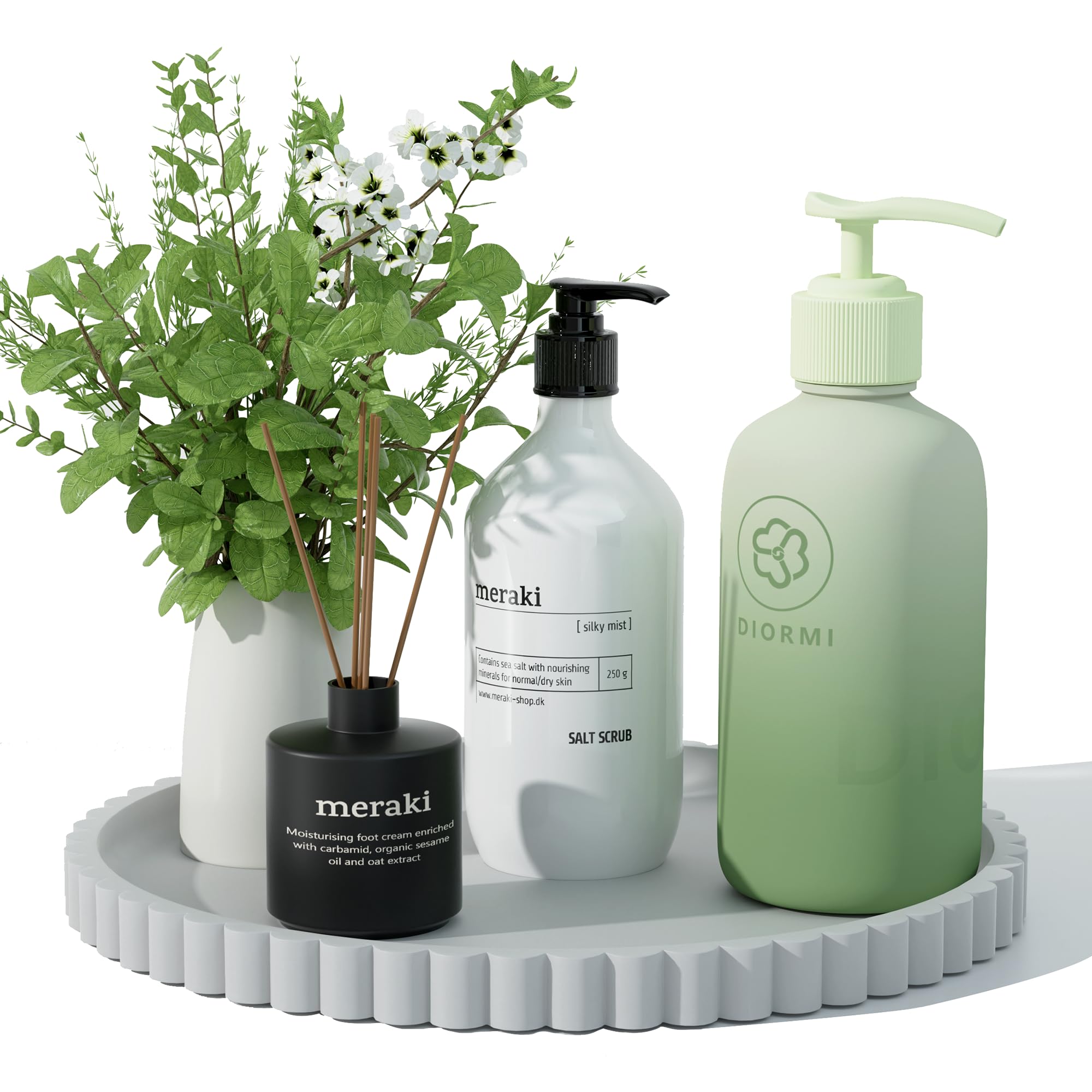 Silicone Bathroom Countertop and Vanity Tray-10 Inch Round Silicone Bathroom Tray,Modern Bathroom Decor，Coffee Table Decor，Decorative Tray for Candle，Perfume, Plants (Grey)