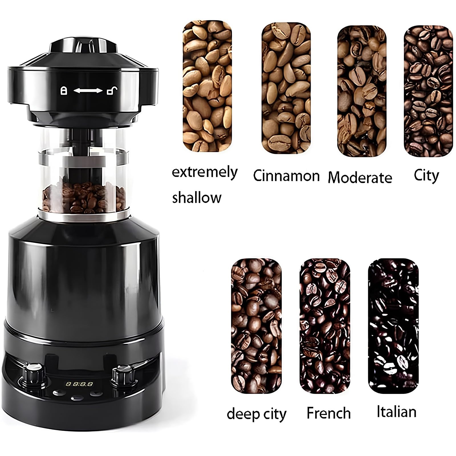 Tostador de café en grano, tostador de café, tostador de café eléctrico profesional, máquina tostadora de café de aire con temporizador, velocidad del viento ajustable for cafetería, restaurante