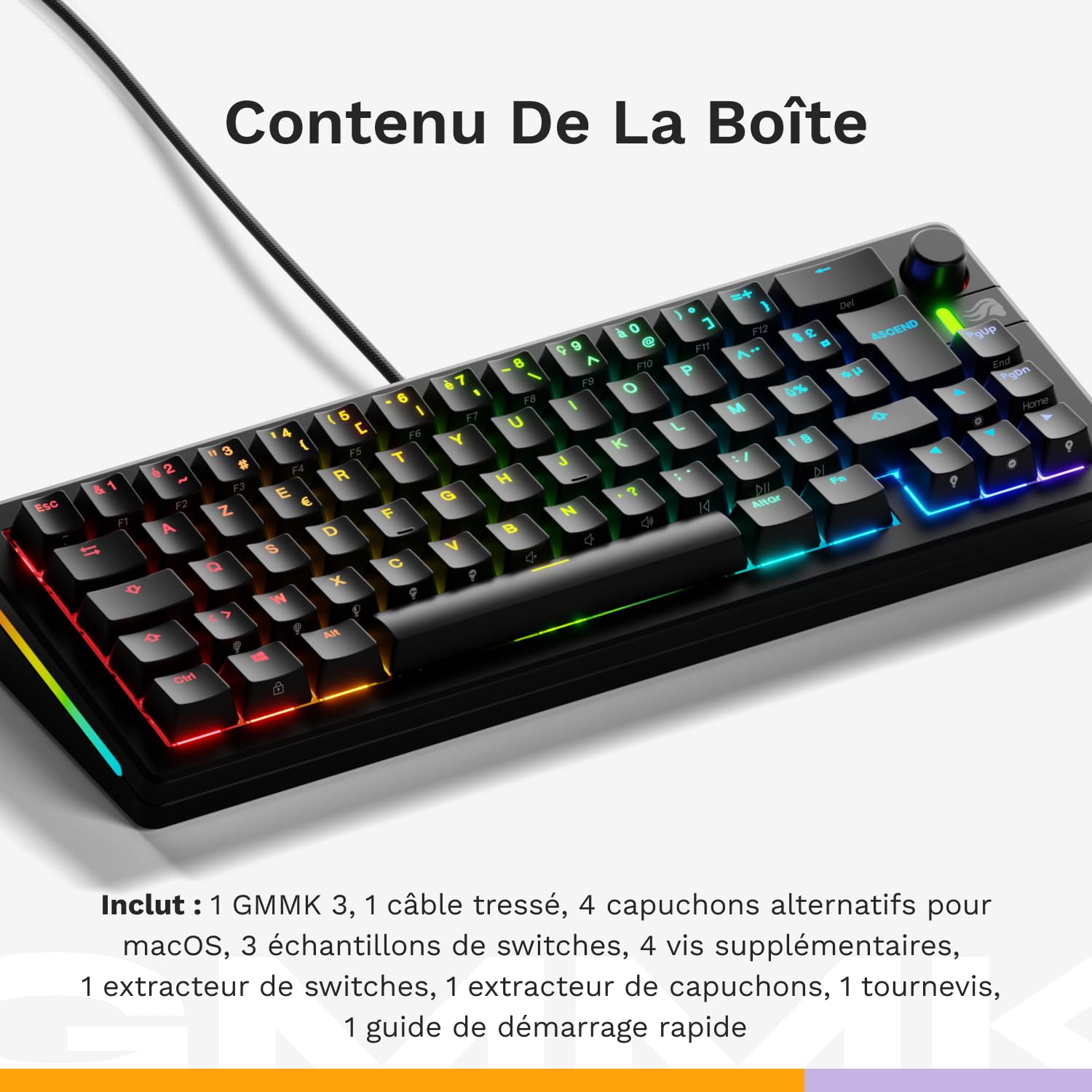 GLORIOUS Gaming GMMK 3 : Clavier Gaming mécanique Compact 65%, Joints modulaires, doubleshot PBT, Plaque de Commutation alu, switches 3-5 Broches (Hot Swap), française AZERTY - USB-C Wired