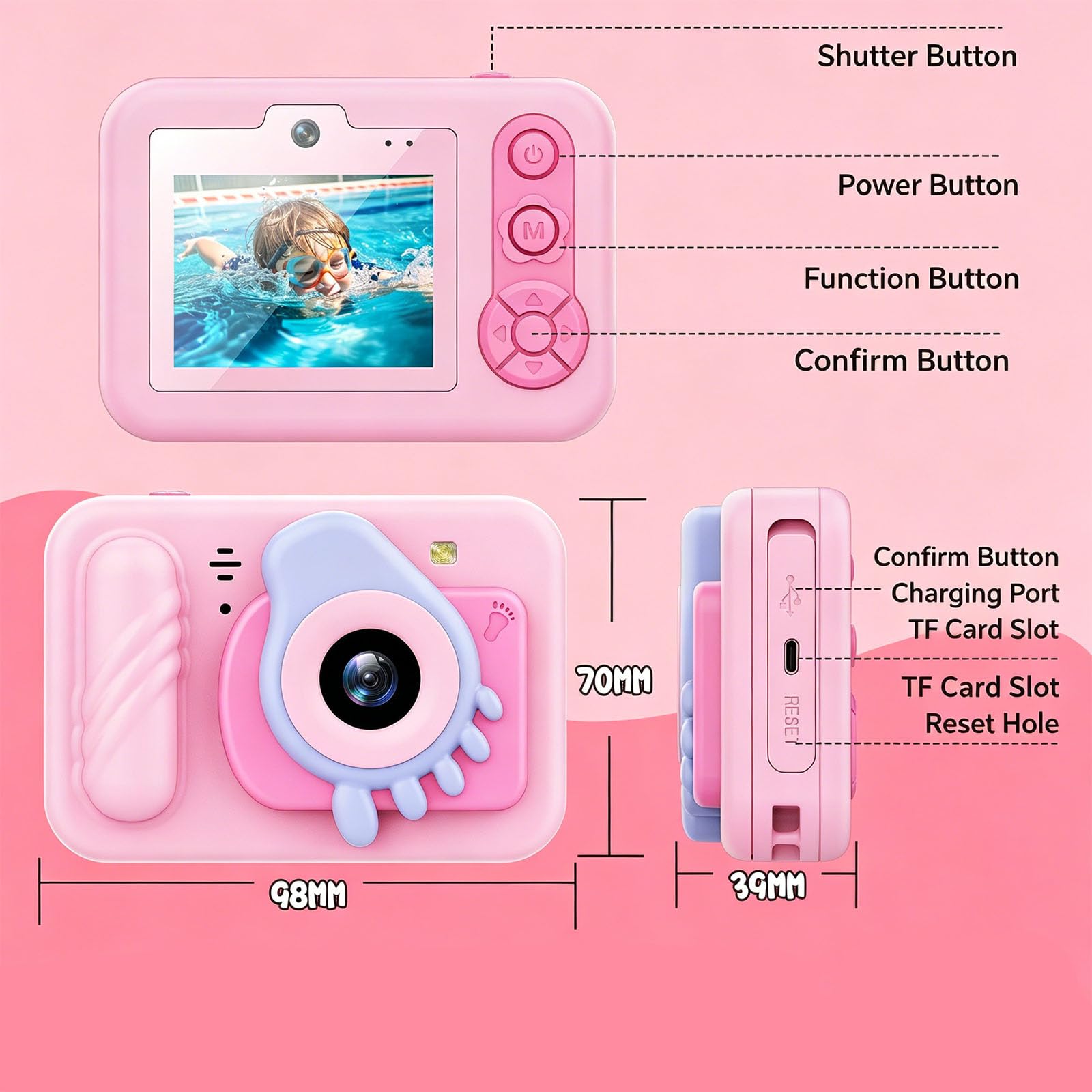 Cámara de aventura para niños, pantalla LCD de 2.4 pulgadas, tarjeta de memoria de 32 GB, juegos integrados, efectos divertidos para pequeños fotógrafos, cámara digital para niños