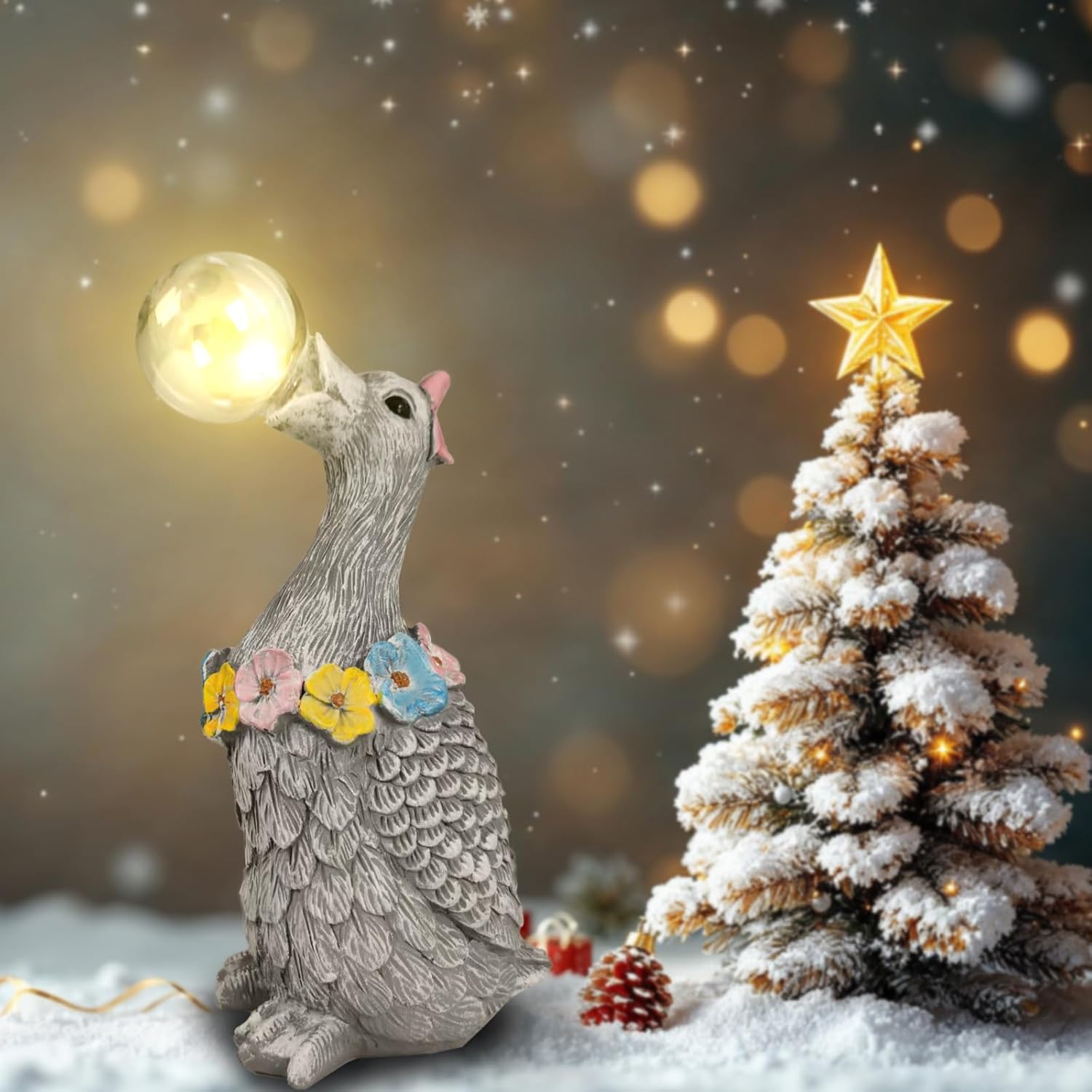 Porch Goose Statue with Solar Bubble Light Garden Gray Figurine Decor for Yard Lawn Patio Outdoor Decorations Housewarming Gifts for Mom Grandma Women - Image 8