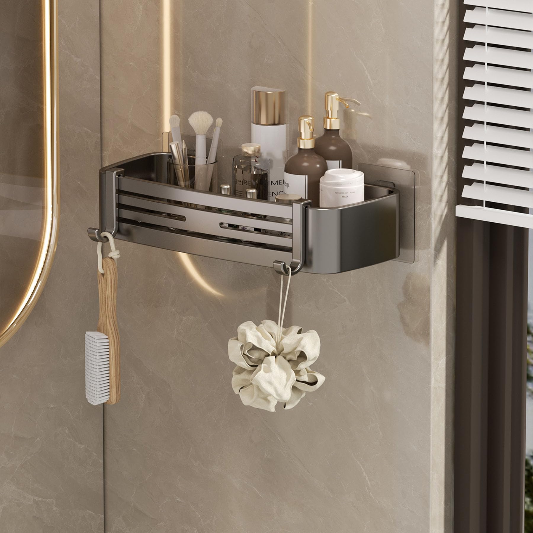 SRURLLUG Adhesive Shower Caddy Hanging Organizer Shelves Rack No Drill Bathroom Organize Shelf Large Capacity Storage Rack With