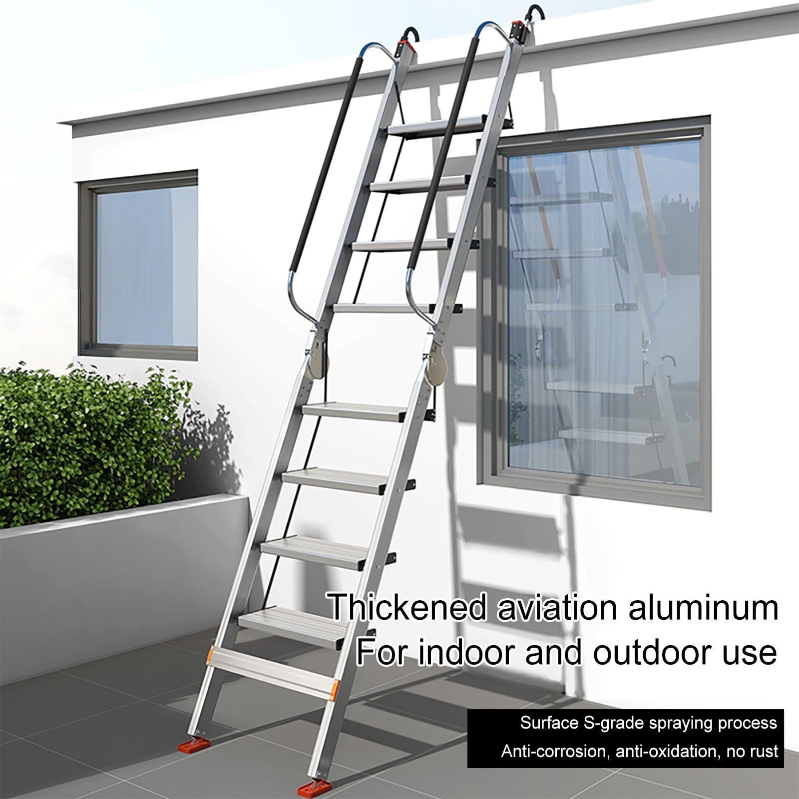 Aluminium-Bodentreppe Dachbodentreppe mit Handlauf, Leichtbau-Ausziehleiter mit rutschfesten Füßen, Raumsparende Klappleiter Leiter, für Zuhause, Büro, Heimwerker(275 * 50cm/108 * 20in)