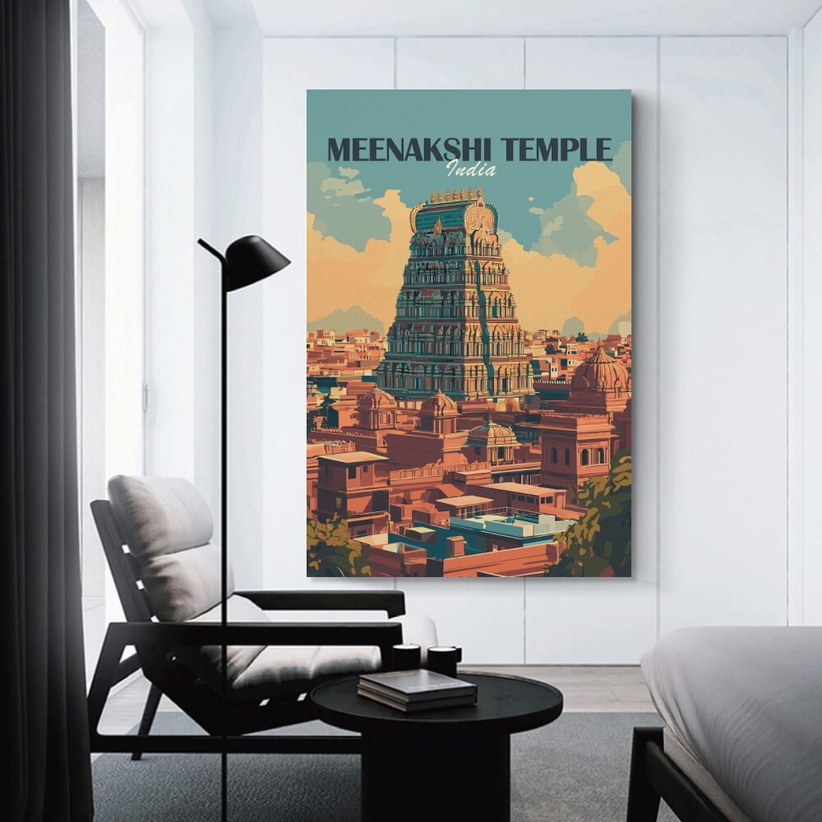 Junmoney Meenakshi Temple India Decorative Wall Artwork, 20x30inch(50x75cm), for Corridors, Hallways Or Apartment Entries, Home Artwork for First Impressions