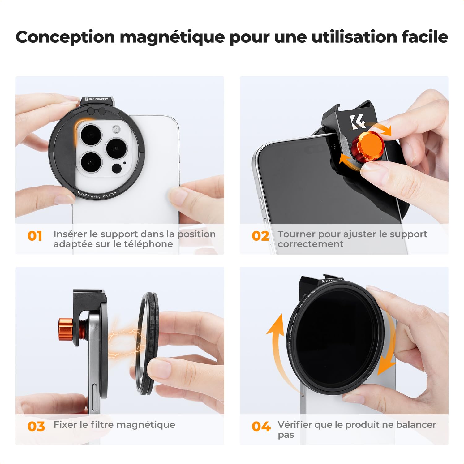 K&F CONCEPT Filtre ND Variable Magnétique 67mm ND2-32 Téléphone iPhone
