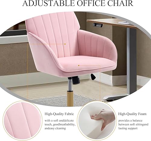 Miniatura 3 de Silla de escritorio de oficina en casa, silla de tocador, moderna silla con respaldo bajo ajustable de terciopelo, silla de oficina tapizada de