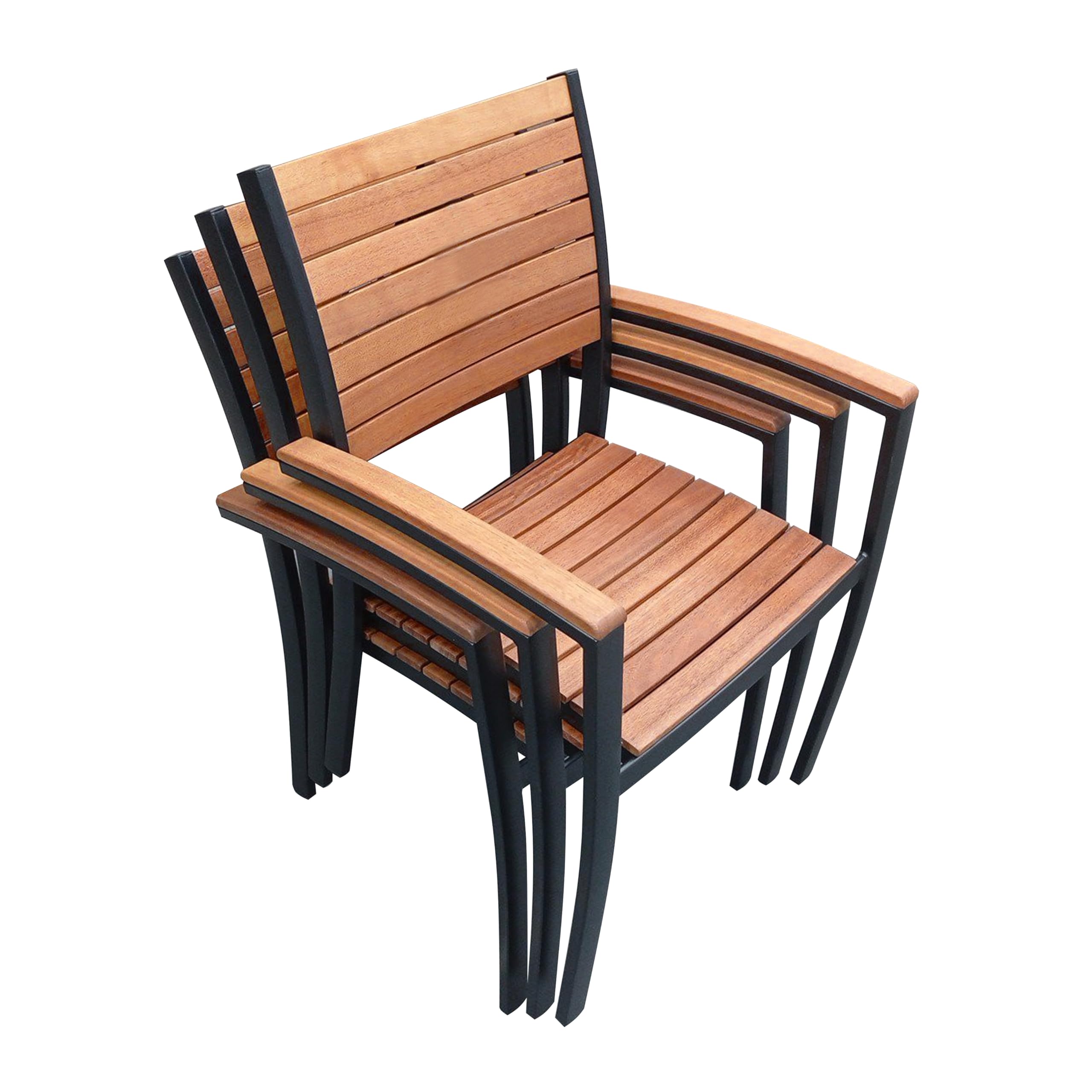 METRO Professional Silla de Jardín con Reposabrazos Lynx, Aluminio/Madera de Eucalipto, para Exterior, Madera/Negro (con Reposabrazos, Madera/Negro)