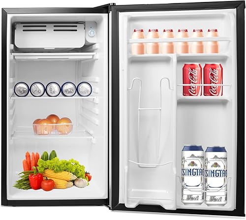 Mini refrigerador de 3.2 pies cúbicos con congelador, refrigerador compacto con puerta reversible, patas ajustables, control de termostato