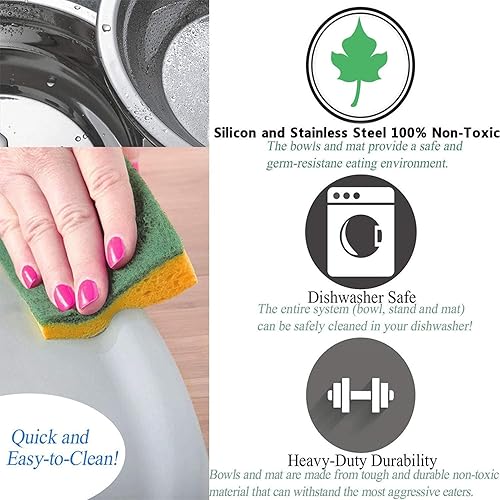 Miniatura 3 de Cuencos para perros con tapete antidesbordamiento y antideslizante, alimentador de acero inoxidable, negro, SOU-DB-C01-BLK