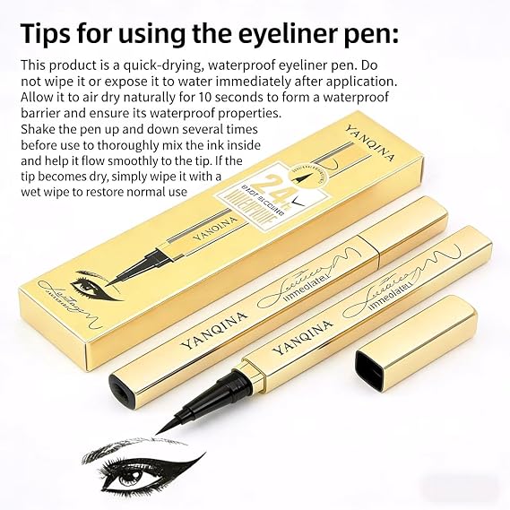 YANQINA Waterproof Liquid Eyeliner - Smudge-Proof,Makeup Long-Lasting Eyeliner Pencil for Women-Black,Smooth,Quick-Drying