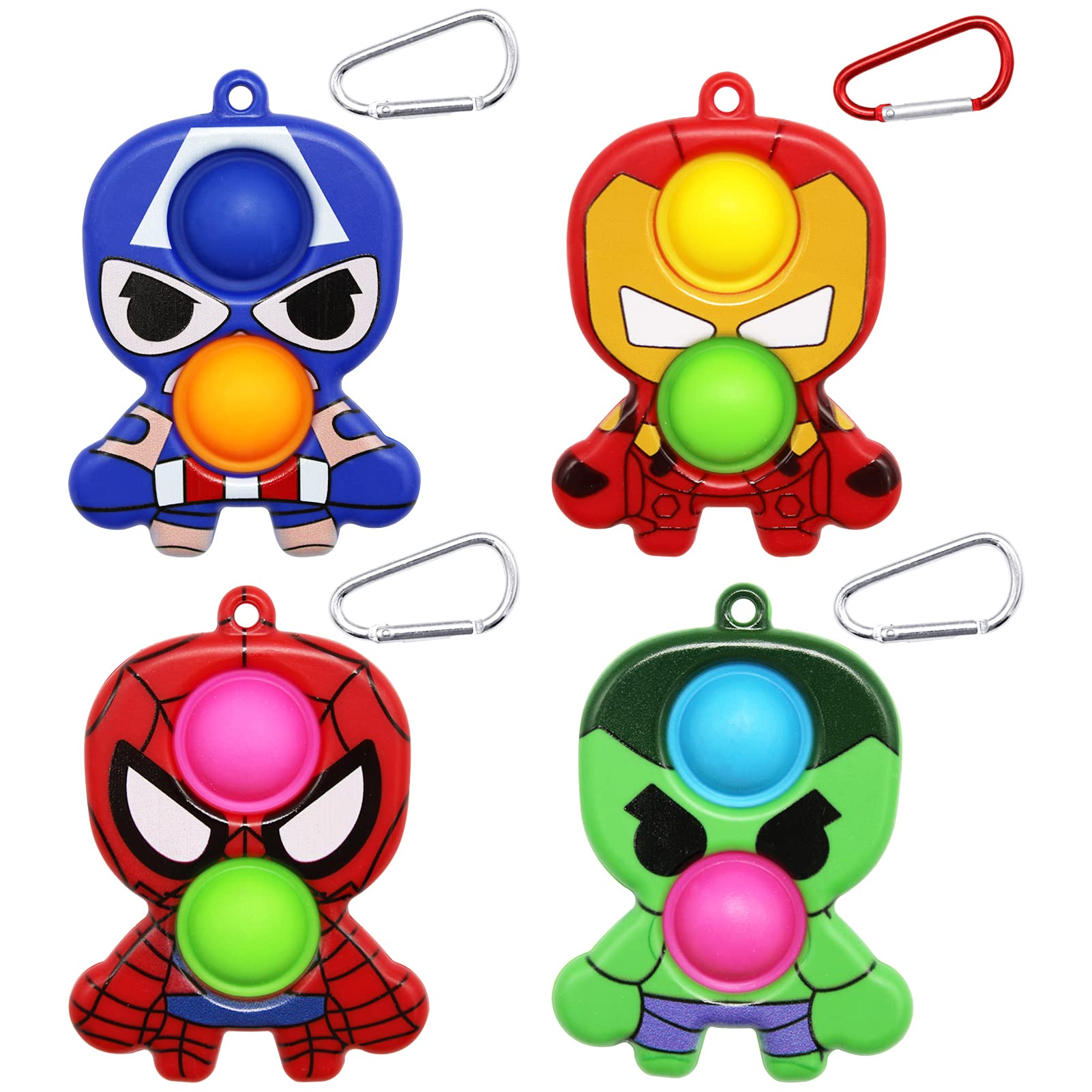 Hioph 4 Pcs Pop It Bubble Fidget Sensory Toys, Stress and Anxiety Relief Handheld Cartoon Keychain, Cute Fidget Toys Pendant, Silicone Key Charm Ornaments, Color, M