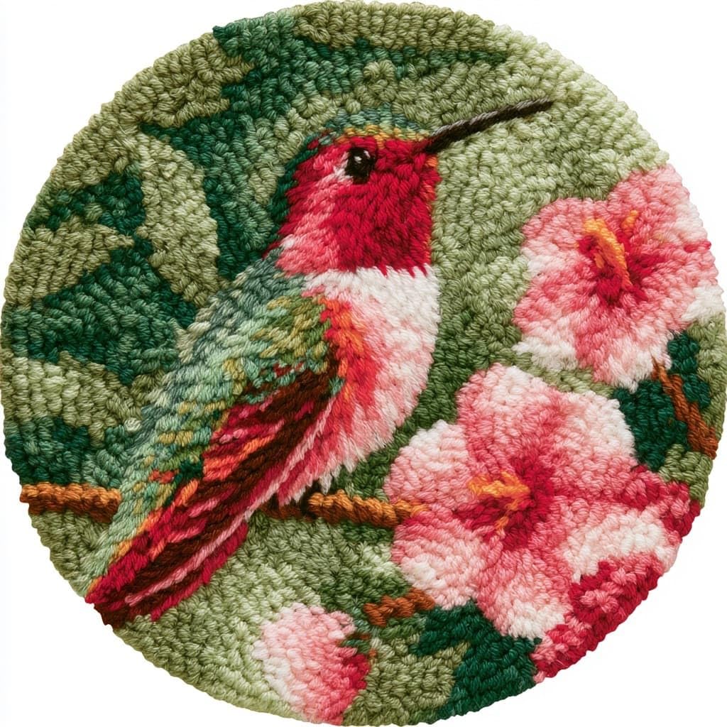 AMBATTERY Round DIY Latch Hook Rug Kits,Birds and Flowers