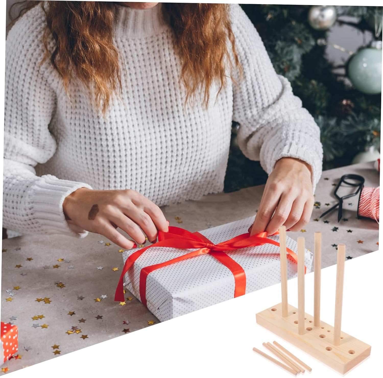 ULDIGI Wreath Maker Bowknot Fixing Device Wooden Ribbon Bow Maker for School Ribbons Christmas Decor