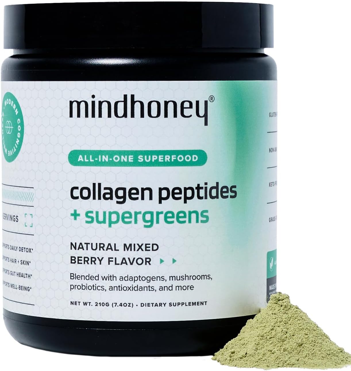 71rW+ioY2hL._AC_SL1460_ MINDHONEY | Collagen Peptides + Super Greens | Premium All-in-One Superfood Powder | Gut Health, Detox, Hair & Skin, Immunity | Collagen Peptides, Super Greens, Probiotics, Adaptogens | 30 Servings