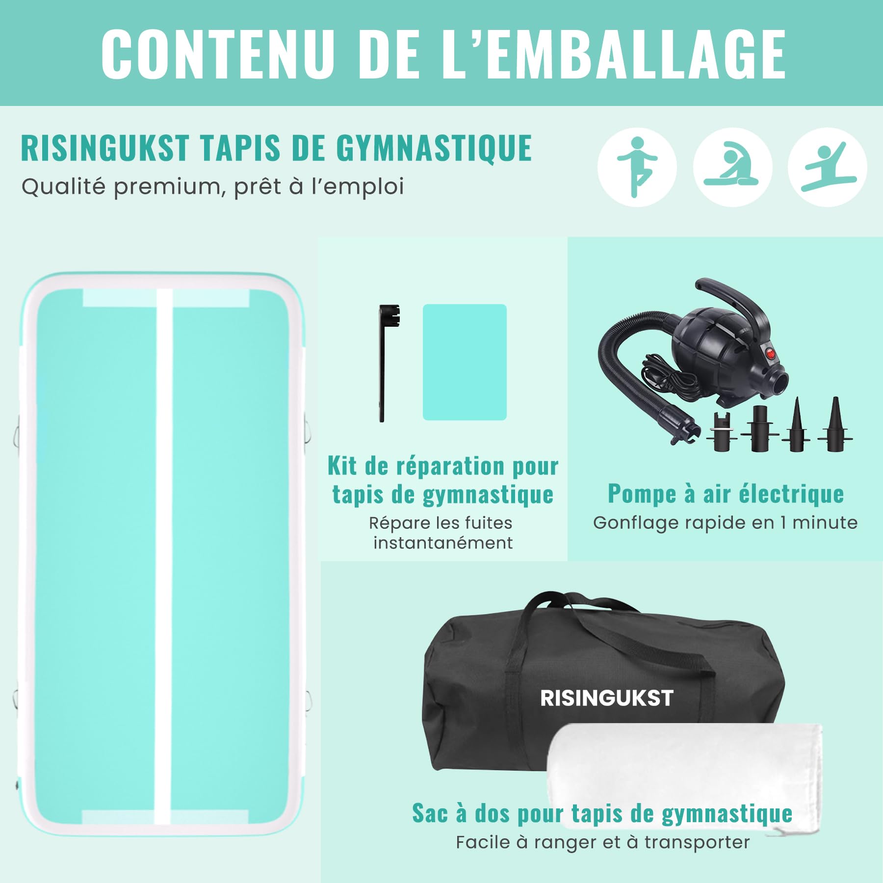 RISINGUKST Air Track Ginnastica Artistica 10/15/20cm Spessore, 2/3/4/5/6m materassino palestra con Pompa Elettrica per Casa