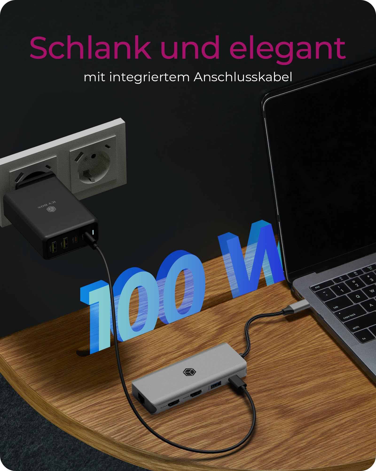 ICY BOX Stazione Di Docking USB-C 9-in-1 Con Doppia HDMI 4K@30Hz E 2K@60Hz – 3 Porte USB, Ethernet E Power Delivery 100W (IB-DK4012-CPD)