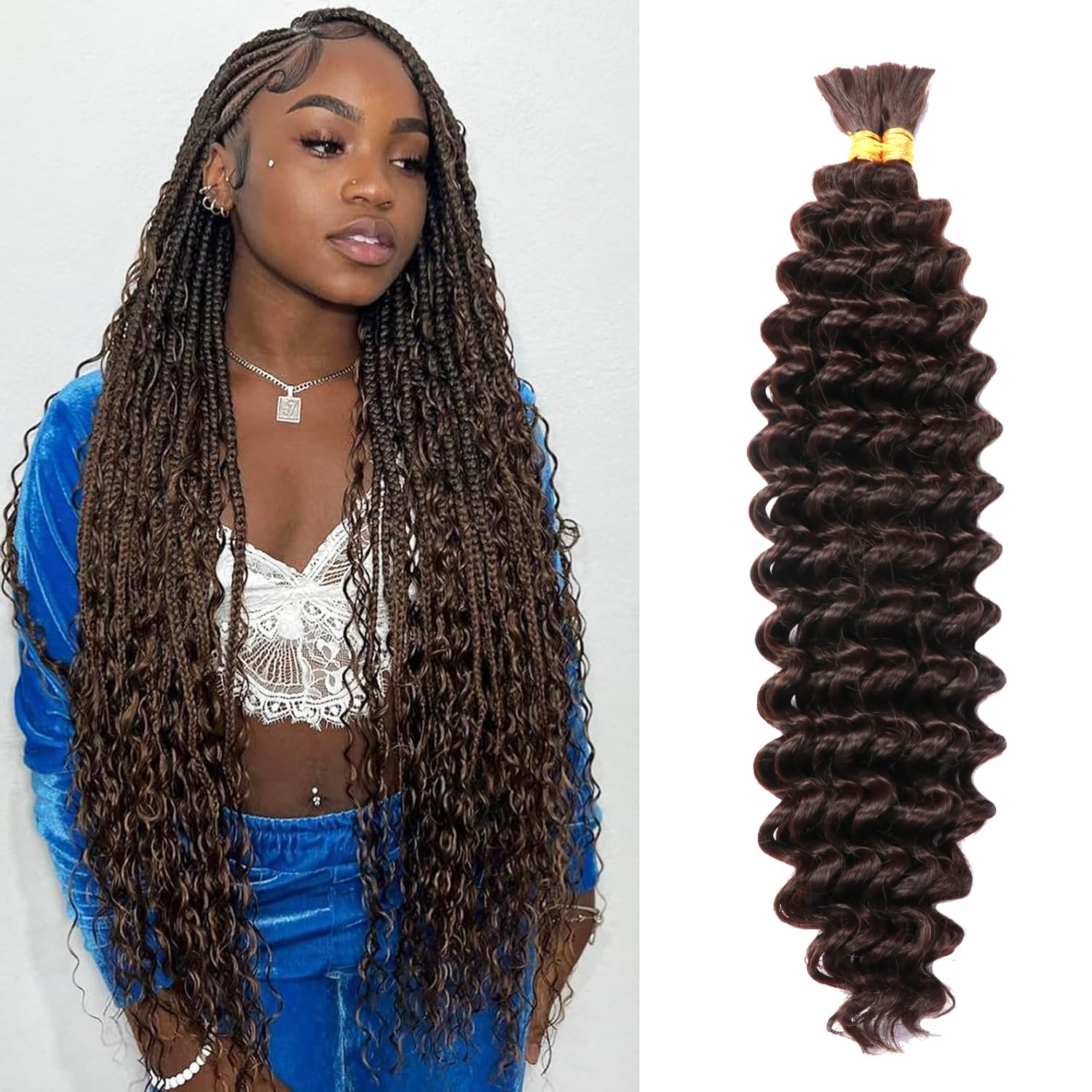 18 Inch Boho Hair for Braiding Deep Wave Bulk Hair for Braiding Curly Braiding Hair Wet and Wavy Braiding Hair Deep Water Wave Braiding Hair Extensions (4#