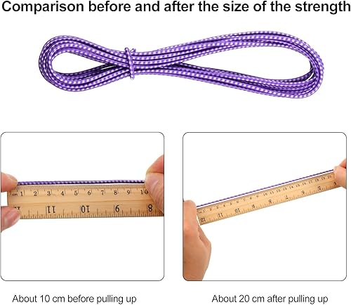 Miniatura 3 de Gejoy 6 piezas de cuerda de saltar china de 157 pulgadas, cuerda elástica china ajustable, juego de salto para ejercicio al aire libre (morado, azul)