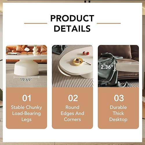 Miniatura 5 de Mesas blancas de nube, moderna mesa auxiliar minimalista para sala de estar, mesa auxiliar pequeña de 45.67 pulgadas, mesa auxiliar funky