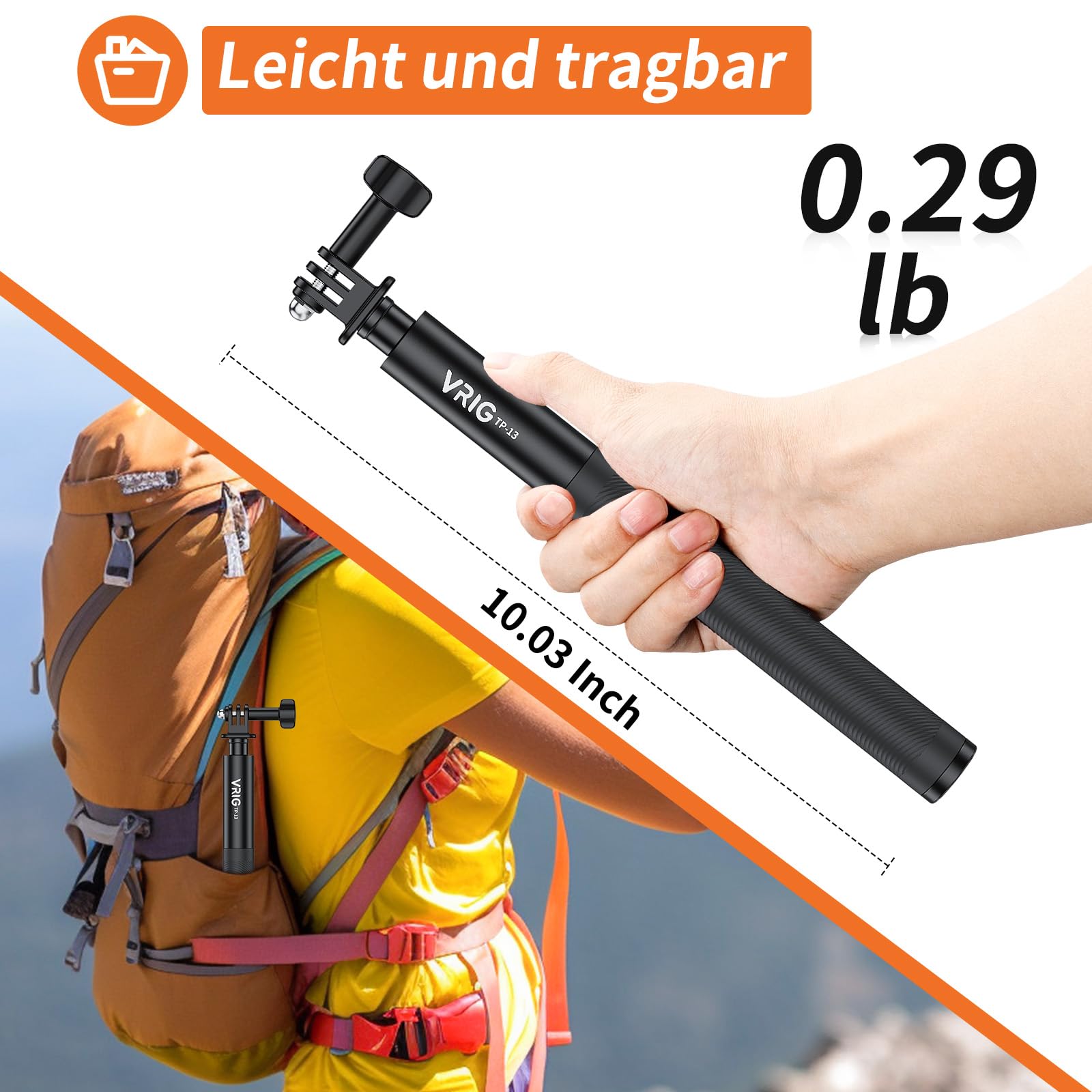VRIG 131 cm Unsichtbarer Selfie-Stick für Insta 360 X5/ X4 Air/ X4/ X3/ DJI Osmo 360, 7-Stange Verlängerungsstange mit Gopro-Adapter Kompatibel mit Mission 1 Pro, Hero 13, Action-kameras