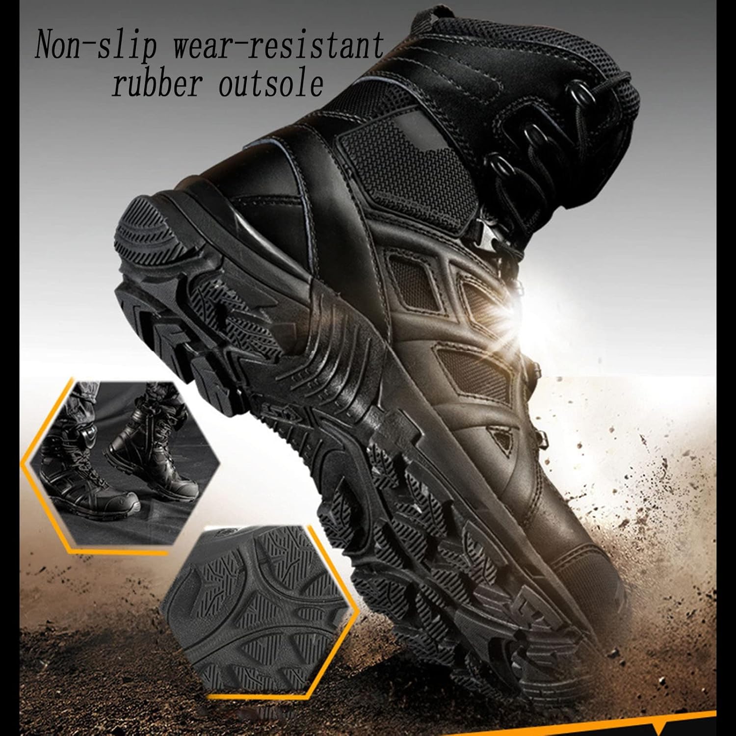 CLSQLXYJZC Men's Ultralight Tactical Military Boots, Outdoor Non-slip Breathable and Wear-resistant Desert Combat Boots, Comfort Lace-up Sports Hiking Shoes (Color : Black, Size : 10)