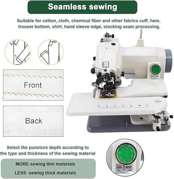 Professional Blind Stitch Hemming Machine, Portable Blind Stitch Hemming Machines, Sewing and Embroidery Machine, 1200 rpm Speed, 3-8mm Needle Pitch, Single Thread Chain Stitch