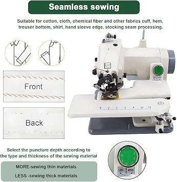 Professional Blind Stitch Hemming Machine, Portable Blind Stitch Hemming Machines, Sewing and Embroidery Machine, 1200 rpm Speed, 3-8mm Needle Pitch, Single Thread Chain Stitch